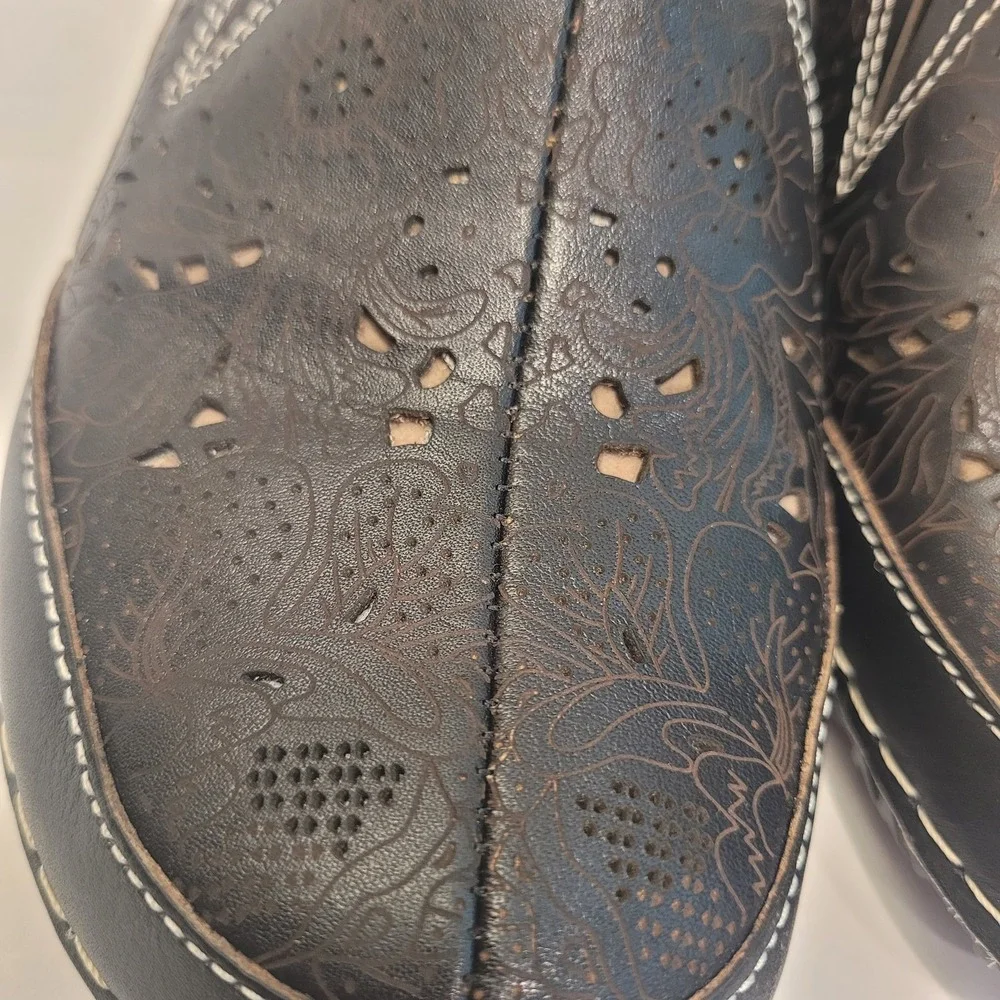 Spring Step L'Artiste Perforated Leather Slip-On Comfort Flats Brown Women's 7.5